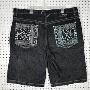 Enyce Gothic Black Baggy Jean Shorts Sz 42 Jorts Stitched Pockets Skate Y2K Teal